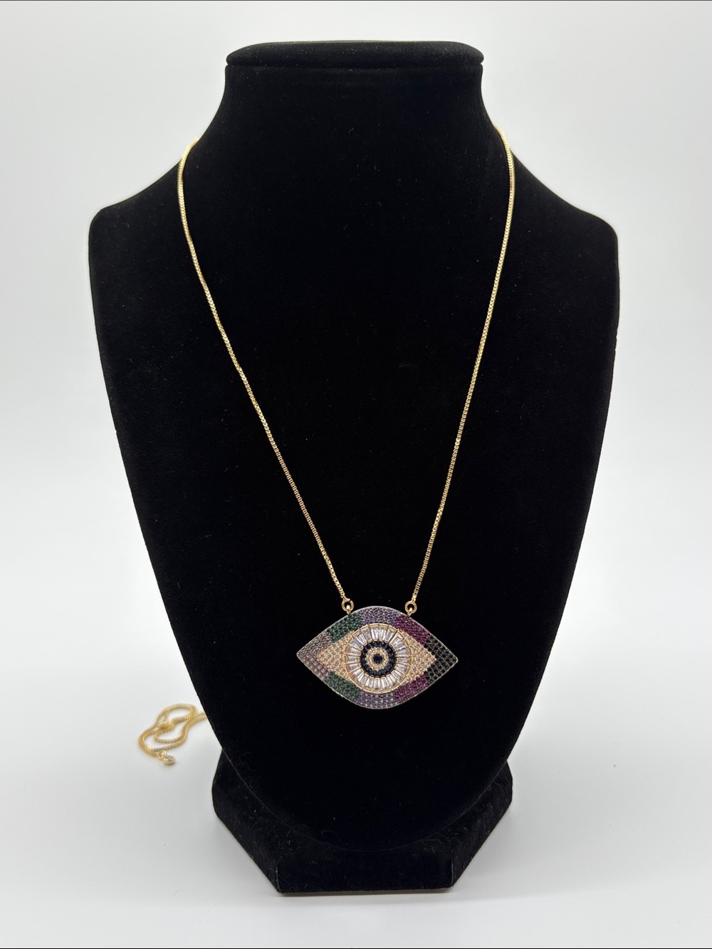 Multicolor Evil Eye Pendant Necklace Gold Adjustable 24" Lariat